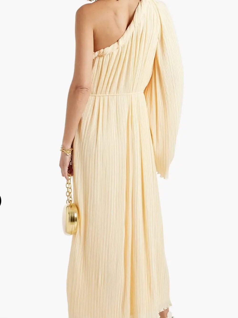 Rachel Gilbert One-Shoulder Pleated Maxi Dress in Cream